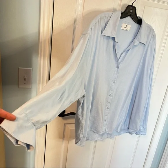Aritzia Babaton Archive Linen Blue Shirt Oversized Linen Blend Button-Up X-Large - Picture 4 of 13